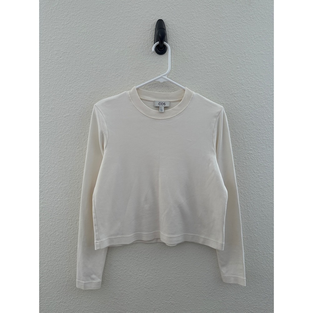 COS Off White Cream Heavyweight Cotton Long Sleeve Cropped Shirt Minimalist S - Picture 1 of 8
